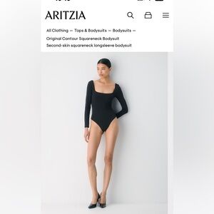 Babaton Classic Black Long Sleeve Square Neck Bodysuit with Thong Snaps - L